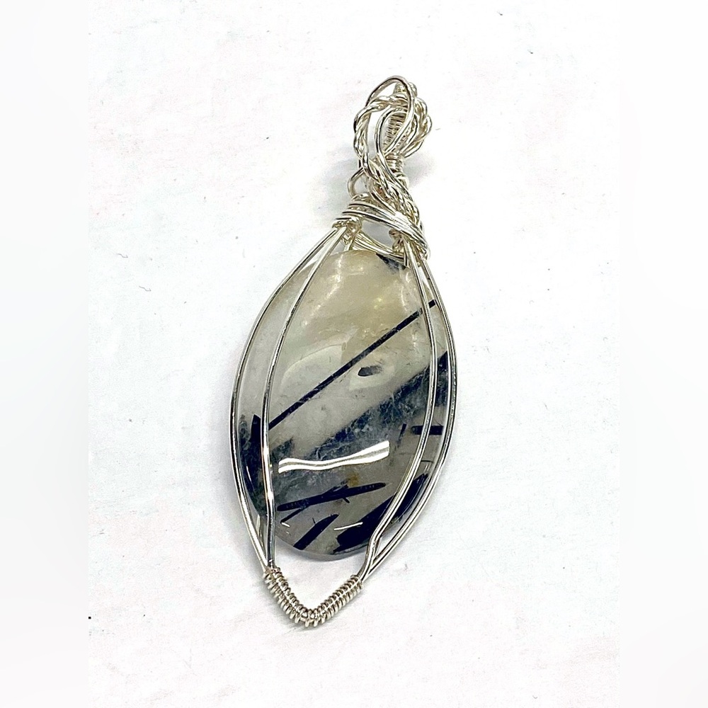 HANDMADE Statement Pendant Black Rutile Quartz Hand Wrapped,Jewelry Gift for Her